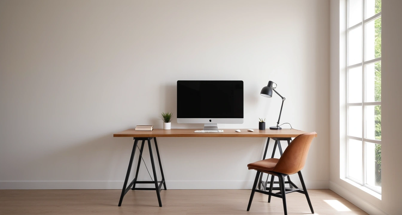 광고 차단 프로그램 - 광고 차단 프로그램의 원리와 작동 알고리즘 (a modern minimalist desk setup with ad blocker, soft lighting, no people)