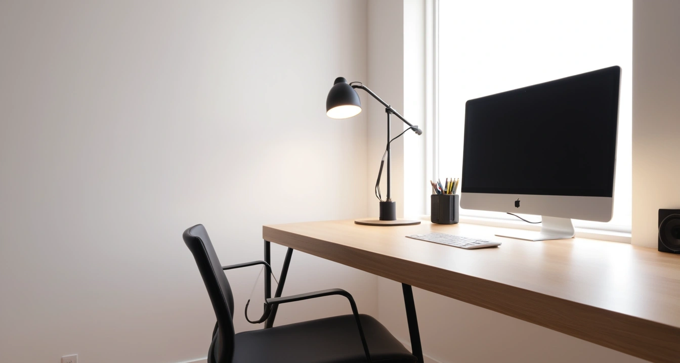 광고 차단 프로그램 - 광고 차단 프로그램의 한계와 콘텐츠 소비의 균형점 (a modern minimalist desk setup with ad blocker, soft lighting, no people)