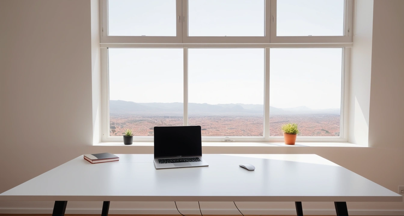 알고리즘 - AI 알고리즘 학습 데이터 필터링을 통한 사용자 경험 최적화 (a modern minimalist desk setup with algorithm, soft lighting, no people)