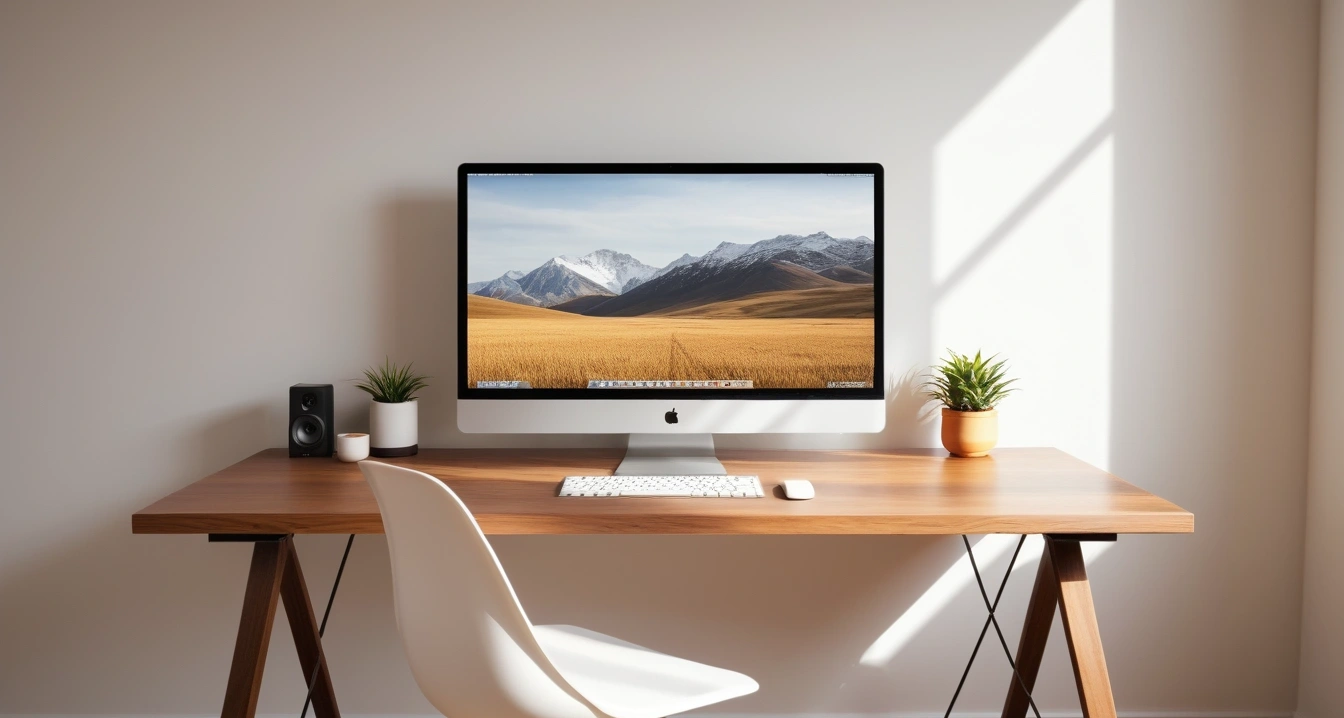 서비스센터 - 데이터 백업 및 공장 초기화를 통한 논리적 오류 완전 제거 (a modern minimalist desk setup with service center, soft lighting, no people)