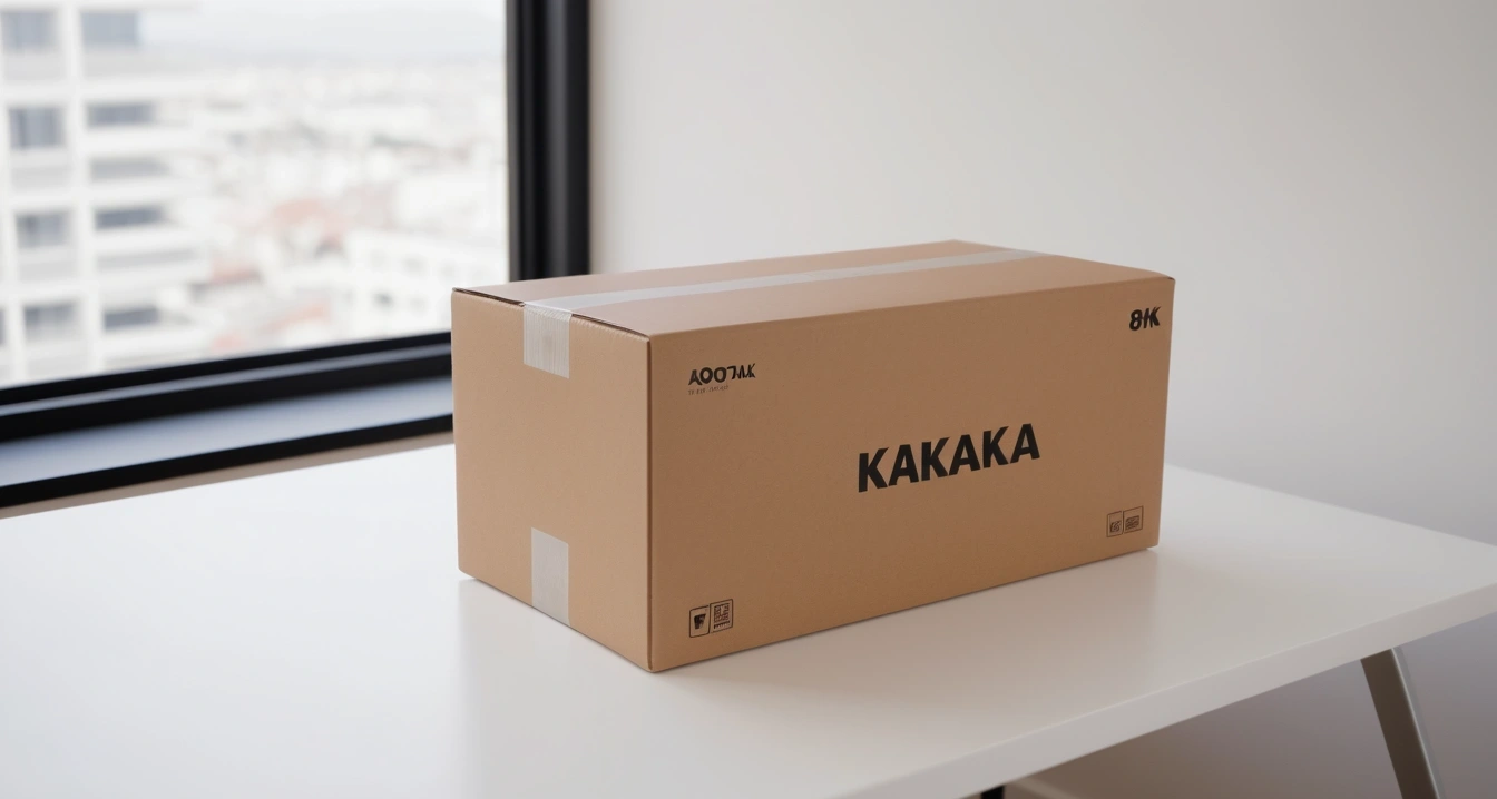 카카오톡 - 카카오톡 PC버전 단축키와 캡처 기능을 통한 협업 속도 향상 (close-up of a premium kakaotalk in a sleek unboxing box on a clean minimal desk, no people)