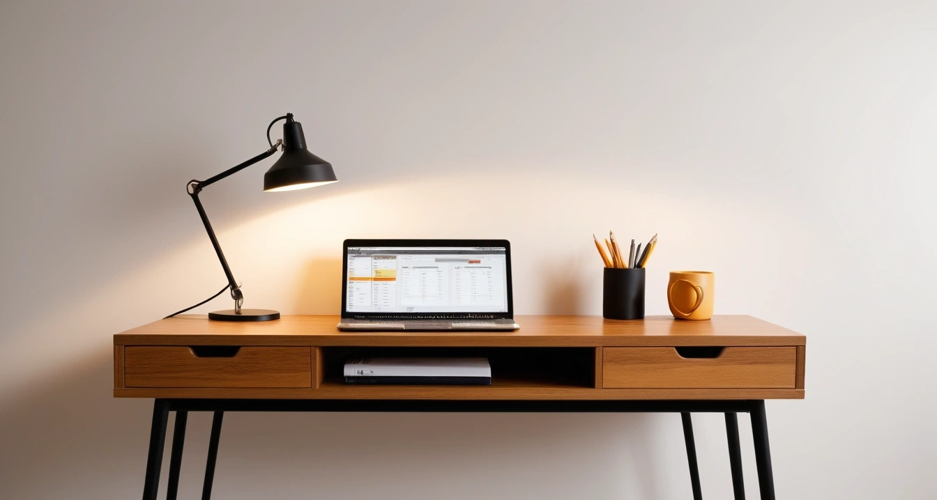 항공권 - 마일리지와 포인트 결합을 통한 항공권 비용 절감 (concept of air ticket, a neatly organized modern study desk, warm desk lamp, no people)