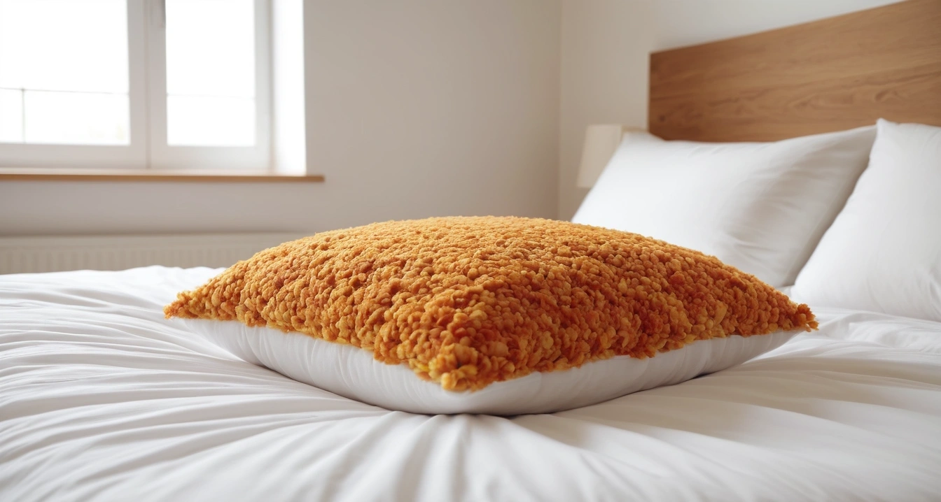 베개솜 - 진드기 방지를 위한 주기적 침구 관리 루틴 (concept of pillow stuffing, close-up of a modern digital thermometer and a warm cup of herbal tea, health recovery, no people)