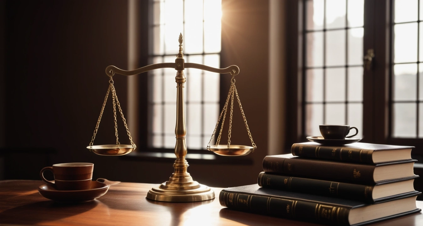 시간 관리 - 차량 공유 서비스와 유류비 정산 효율화 (concept of time management, a classic brass balance scale of justice next to leather-bound books, no people)