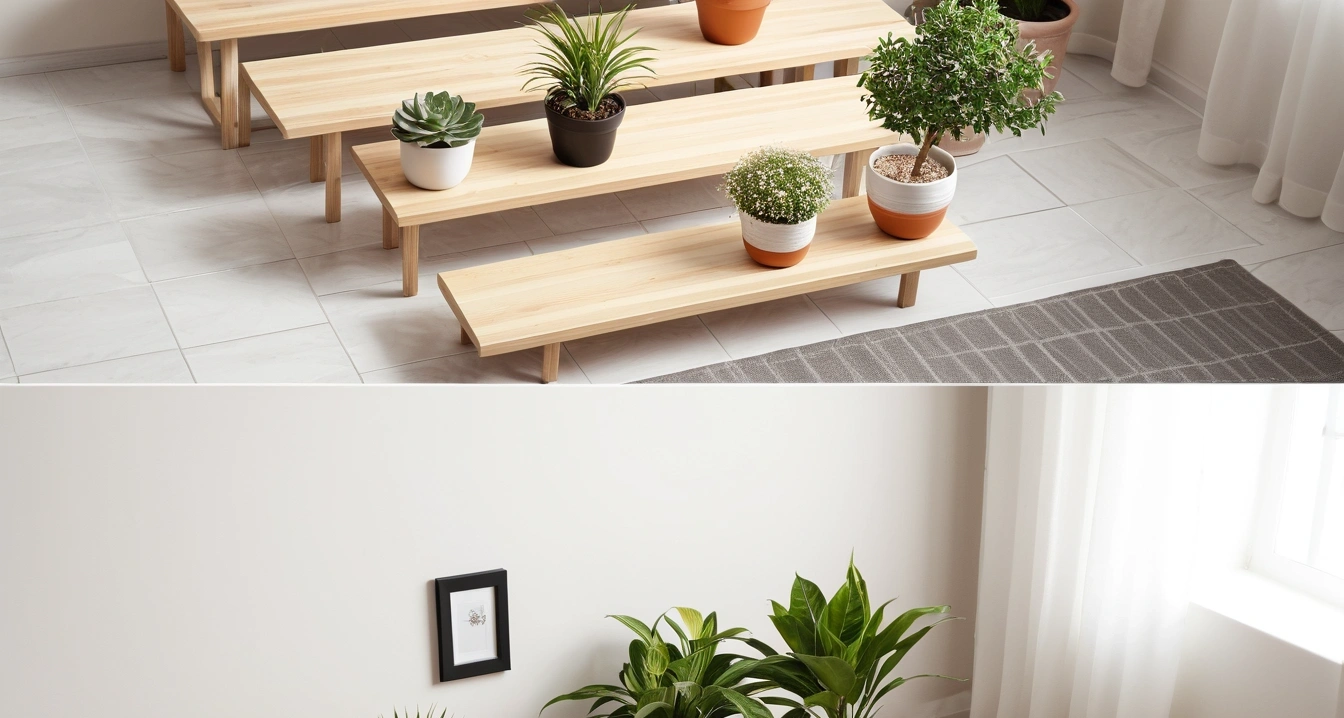 화분 받침대 - 화분 받침대 재질별 오염 원인과 곰팡이 특성 (flower pot stand, Plant stand with shiny white tiles and clean cleaning brush)